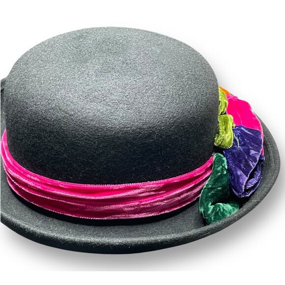 Vintage Toucan New York Hat 100% Wool Felt Bowler Derby Fedora Flowers Made USA - Picture 2 of 9